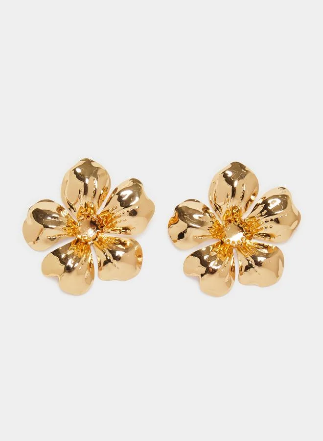 Styli Gold Tone Flower Stud Earrings